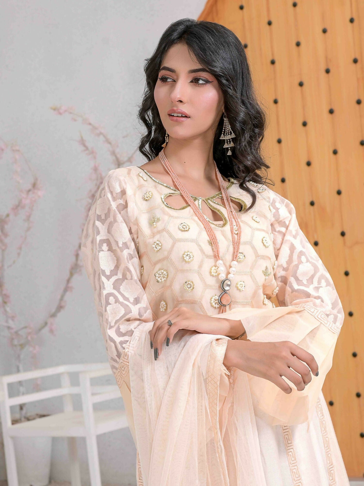 Ruby's Couture Ashiyana Organza & Cotton Net Embellished Lehenga-Nikhar