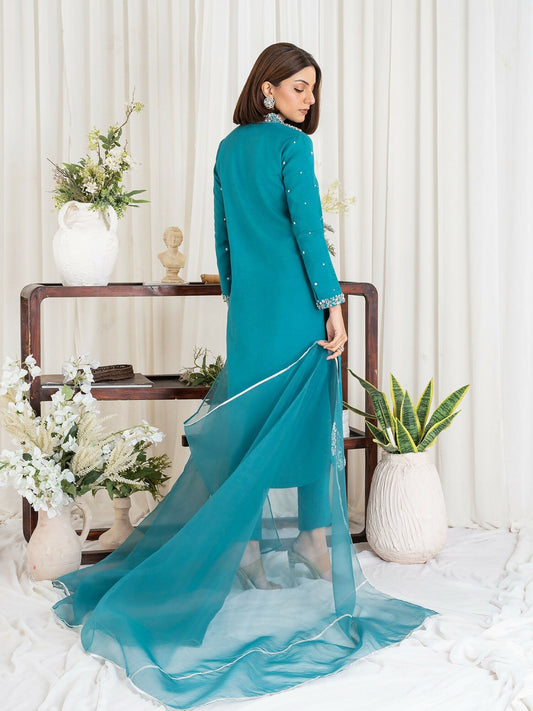 Allure By IH Luxury Pret Raw Silk Embellished Stitched 3-Piece Suit-Raha