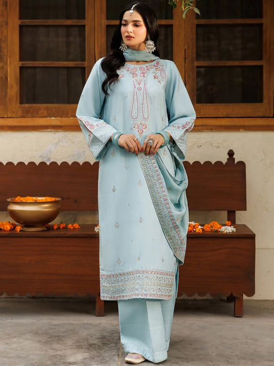 Panache Apparel Noore Eid Edit Elvish Raw Silk Embroidered Stitched Suit-Jahanaraa