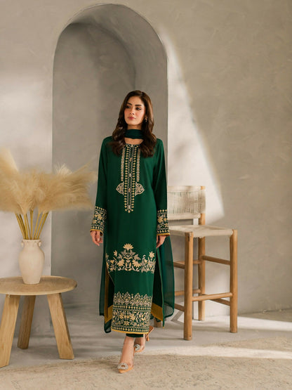 Zeephire Linen Embroidered Stitched 3-Piece Suit-Amina