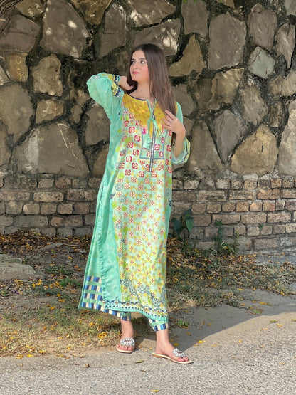 Tehzeeb Libas Silky Lawn Printed Stitched 2-Piece Suit-SHIZA