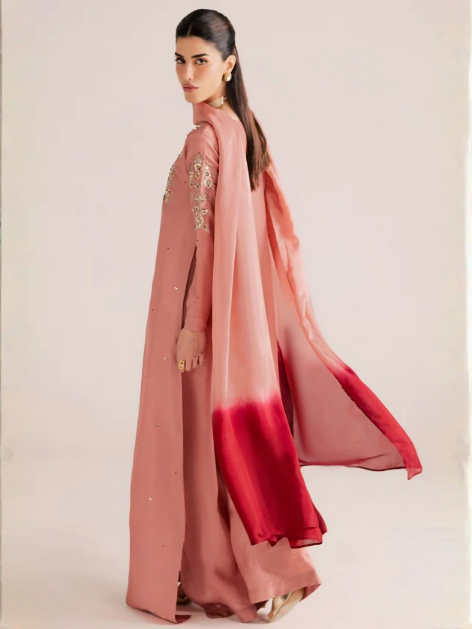 Allure By IH Silver Night Tussel Silk Embroidered Kaftan Set-Picante
