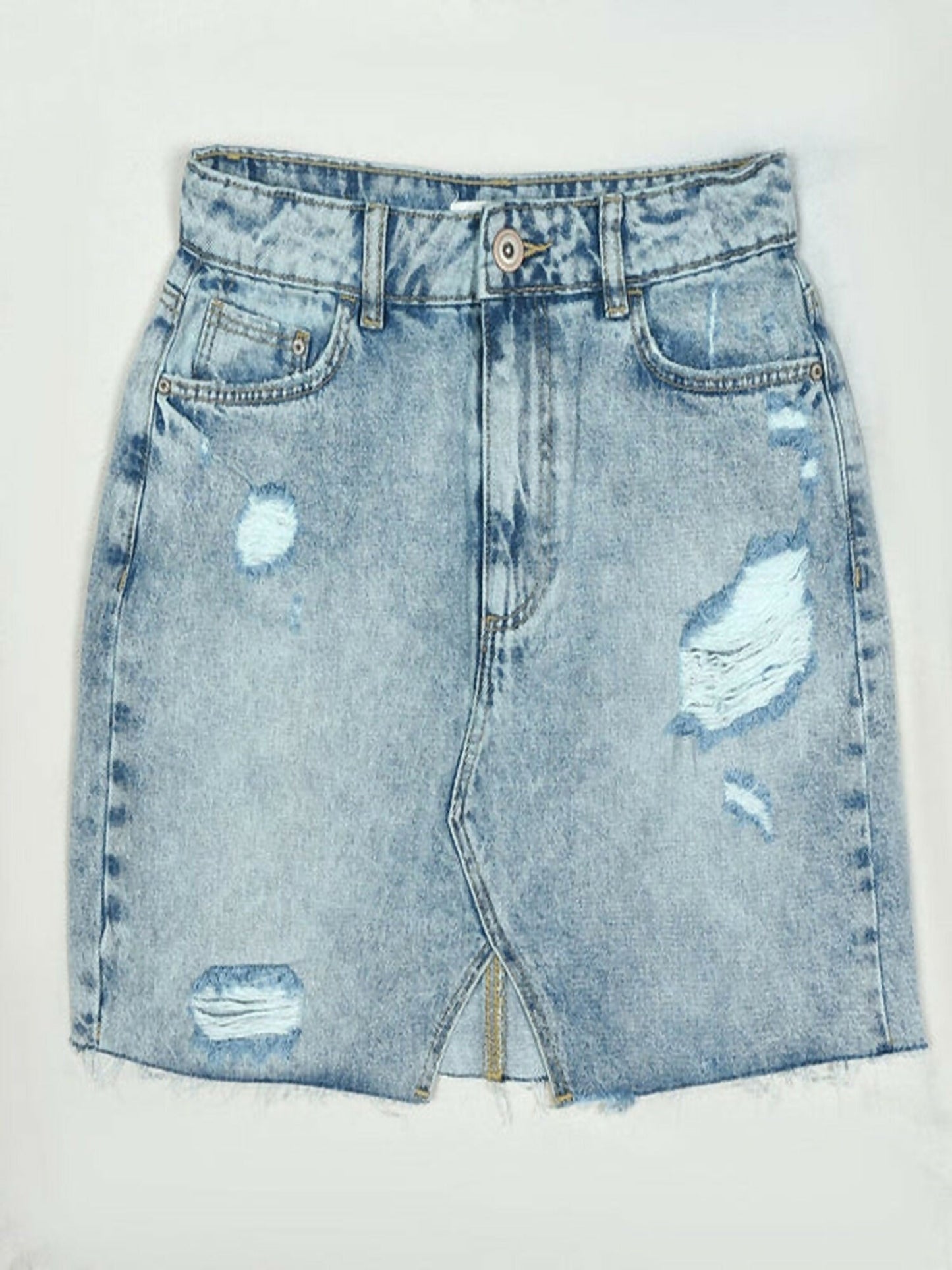 Funky's Plain MId Length Ripped Denim Skirt-11491
