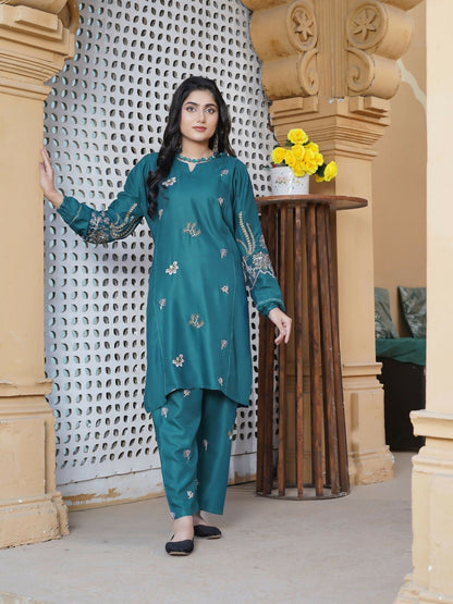 Stylish Collection Aaraish Linen Embroidered Co-Ord Set–Amiya