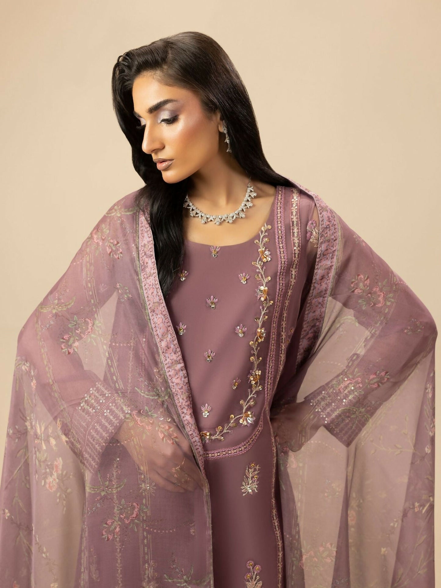 Shurooq Garden Of Dreams Organza Embroidered Stitched 3-Piece Suit-Lily