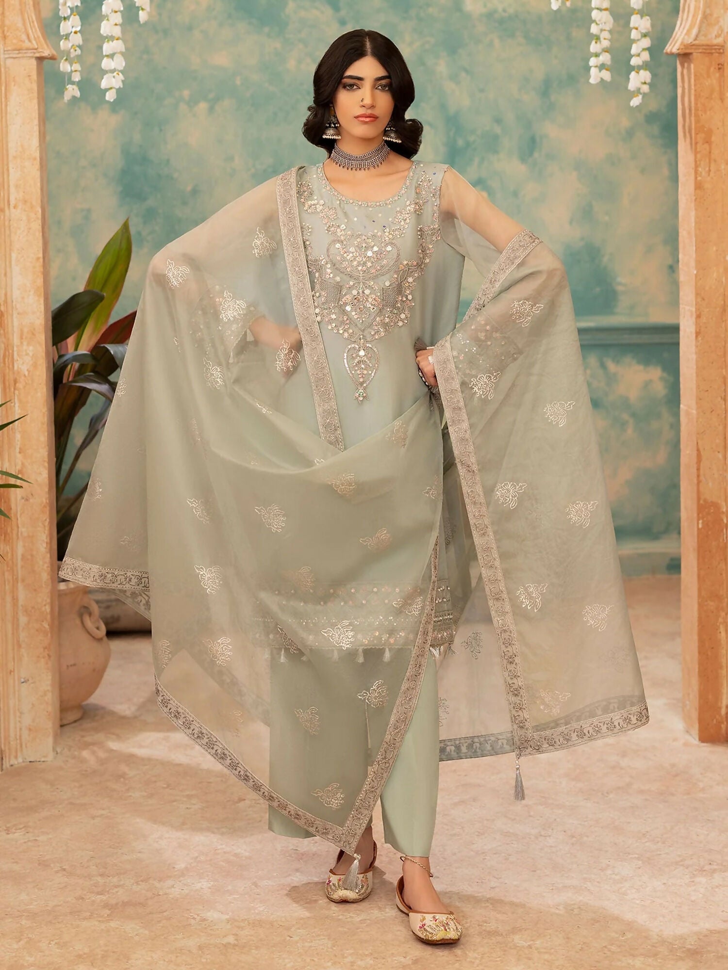 Shurooq Kanpur 1912 Organza Embellished Stitched 3-Piece Suit-Chandni Chowk
