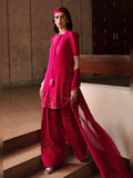 Hussain Rehar Luxury Pret Eid'24 Raw Silk Embellished Stitched 3-Piece Suit-Cerise