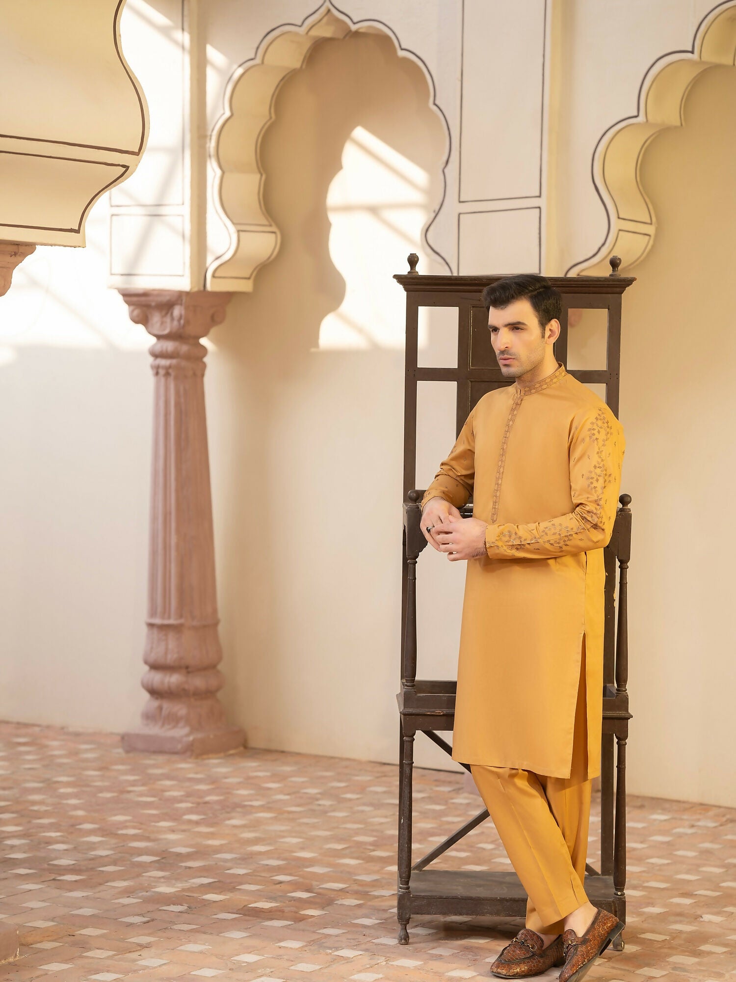 Fabrich Men Embroidered Cotton Unstitched Shalwar Kameez-GTS-MCE-037