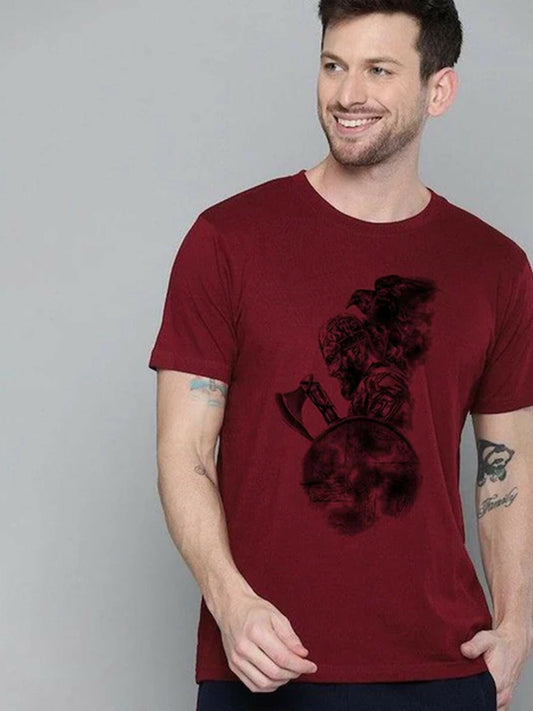 Blue,Maroon Jupiter Printed Viking Warriors Graphic Tee-Shirt-14503