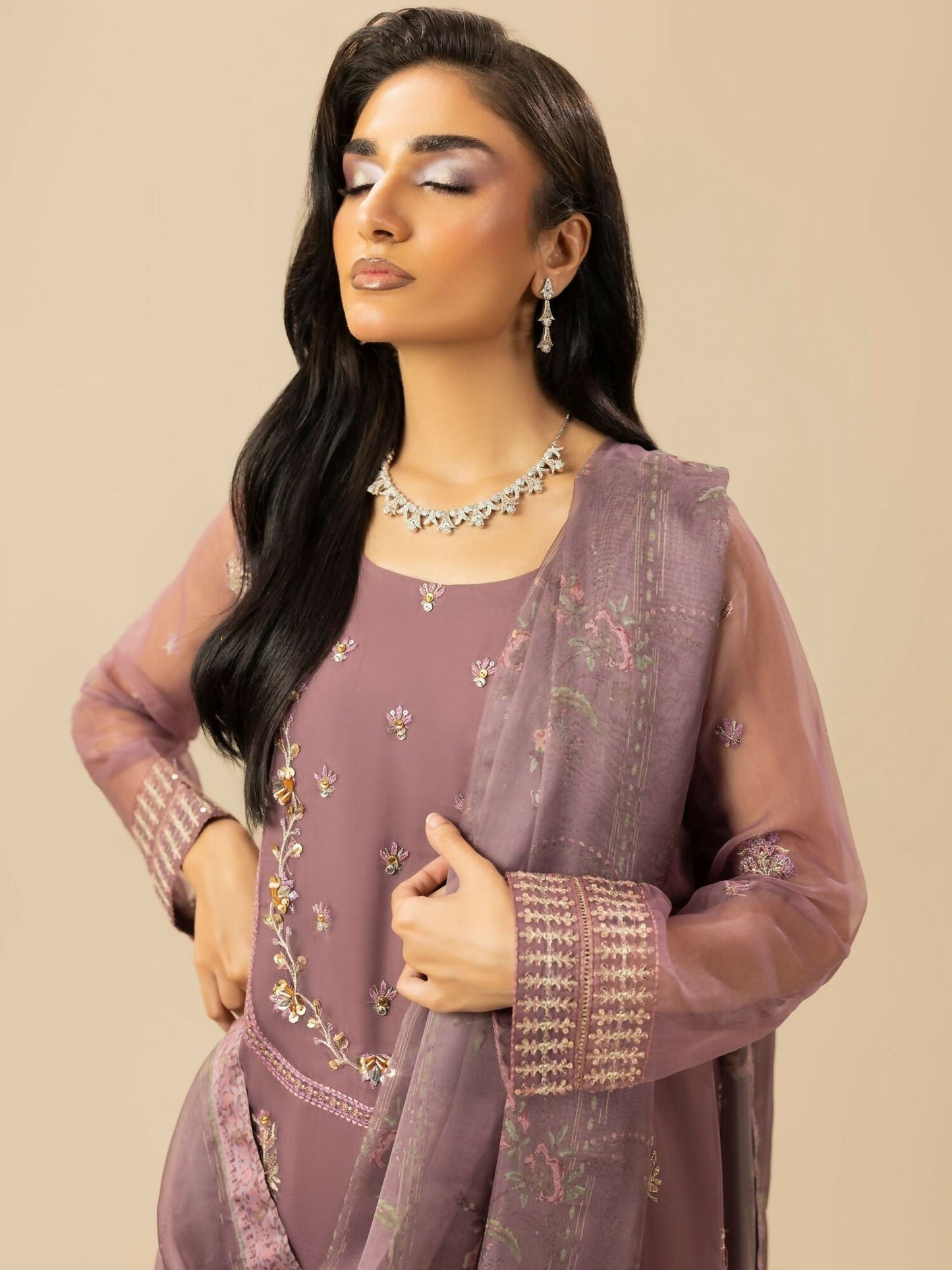 Shurooq Garden Of Dreams Organza Embroidered Stitched 3-Piece Suit-Lily