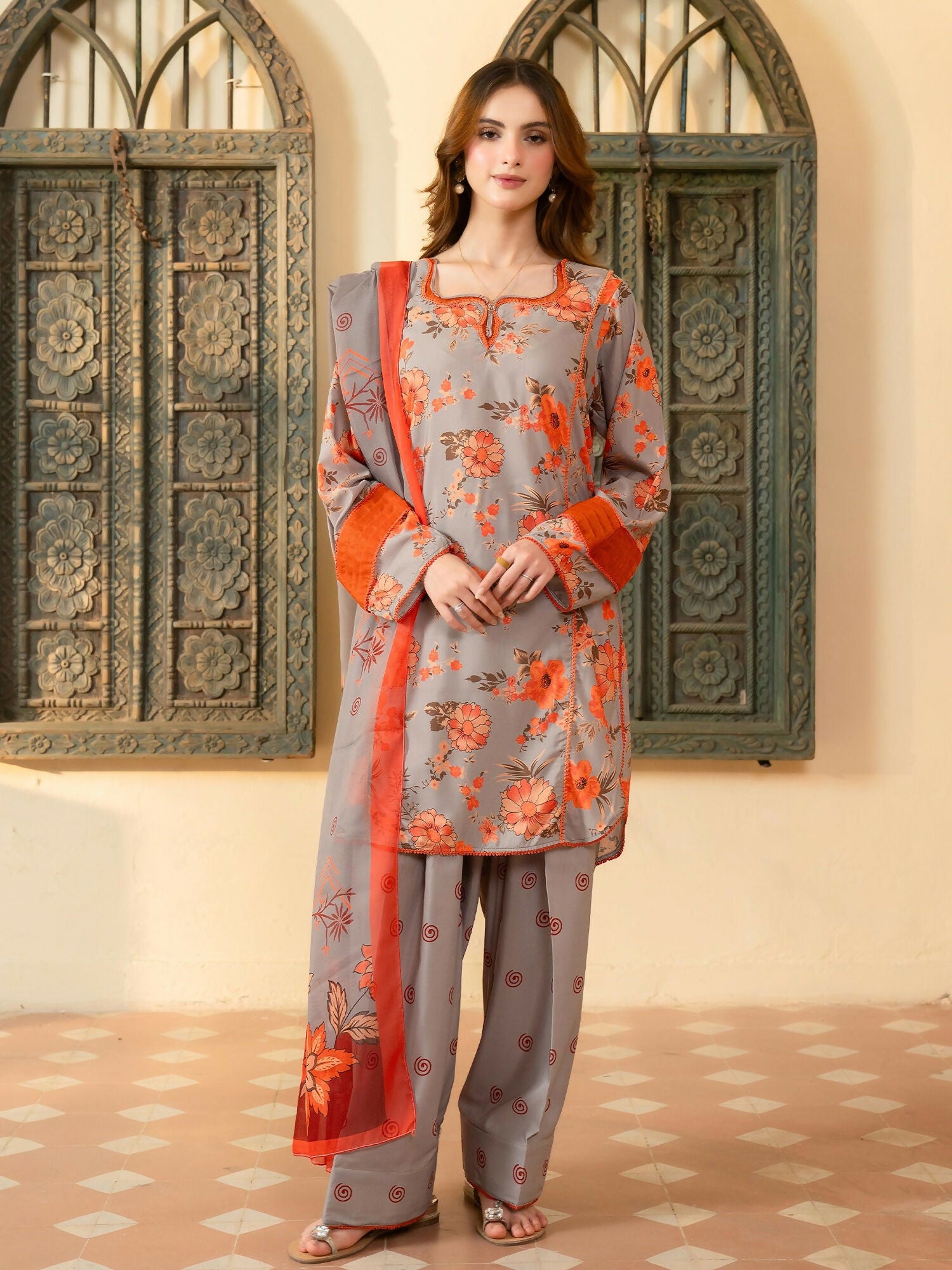Panache Apparel Mah-e-Noor Rawsilk Printed Stitched Suit-Zahara