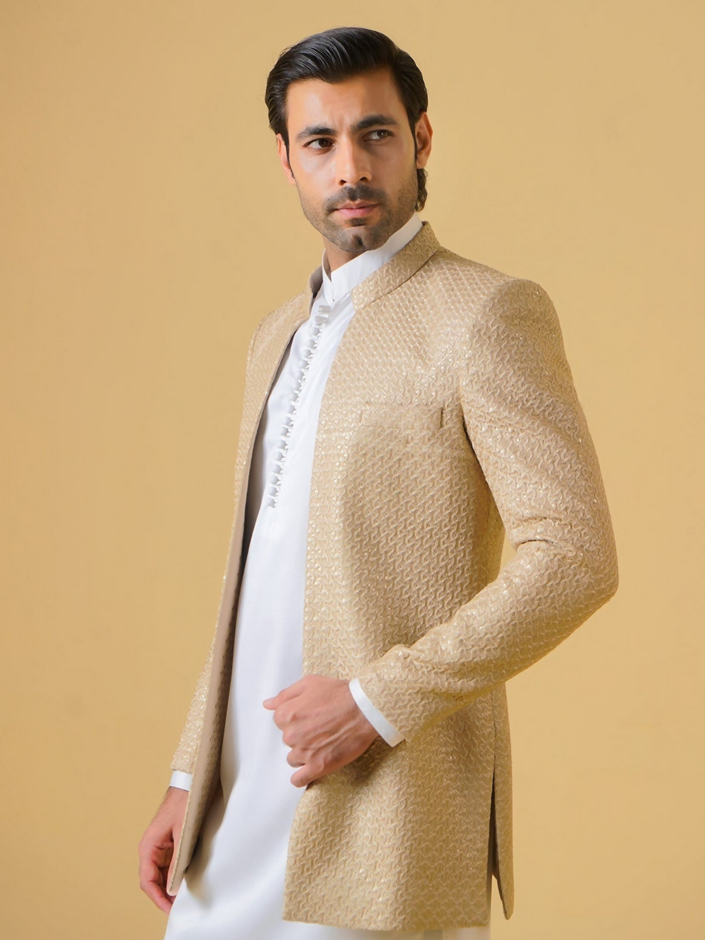 Gem Garments Janaan Raw Silk Embroidered Prince Coat-Naqsh