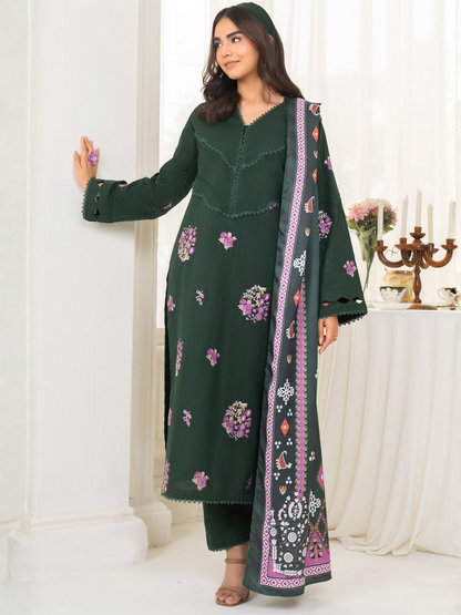 Panache Apparel Winter Basics Khaddar Embroidered Stitched 3-Piece Suit-Spruce