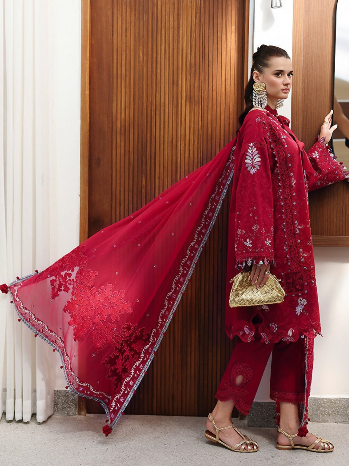 Qalamkar Chikankari Eid Edit'26 Lawn Embroidered Unstitched 3-Piece Suit-CM-03 Ruby