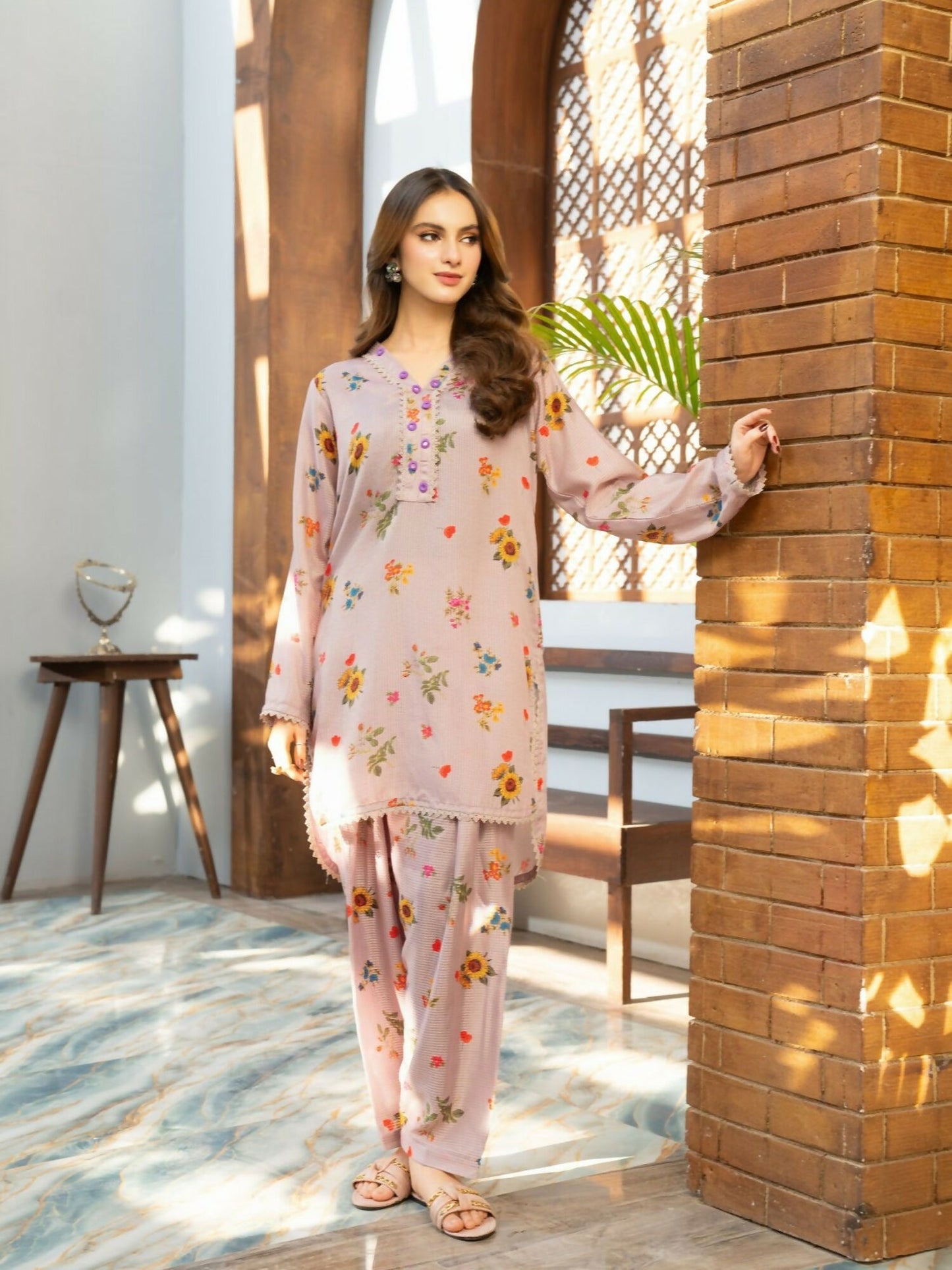 Panache Apparel Fiona SS'25 Dobby Lawn Printed Stitched Suit-Bliss