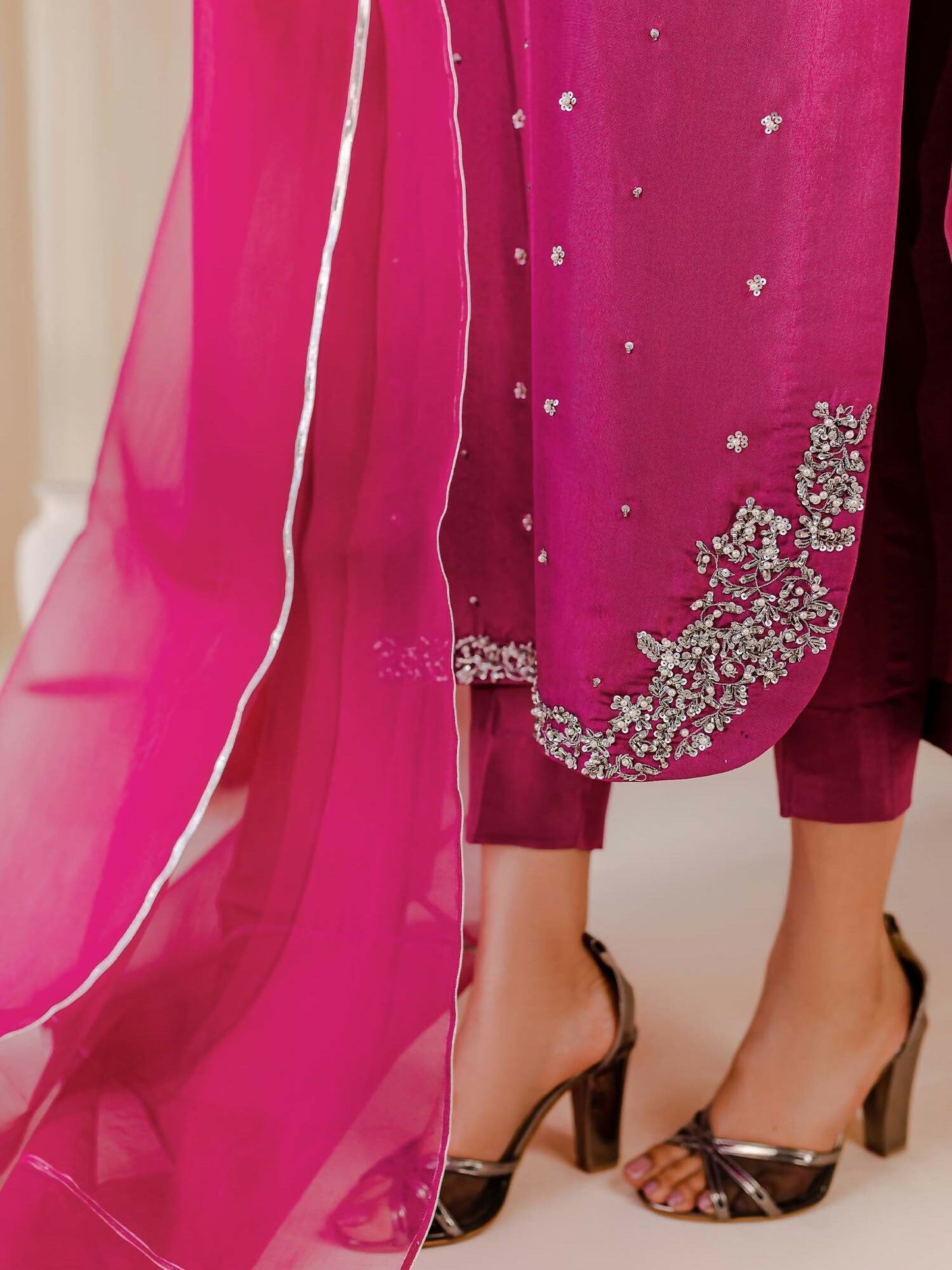 Allure By IH Raw Silk Embellished Stitched 3-Piece Suit-Rosette