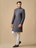 Gem Garments Janaan Jacquard Sherwani-Emience Grey