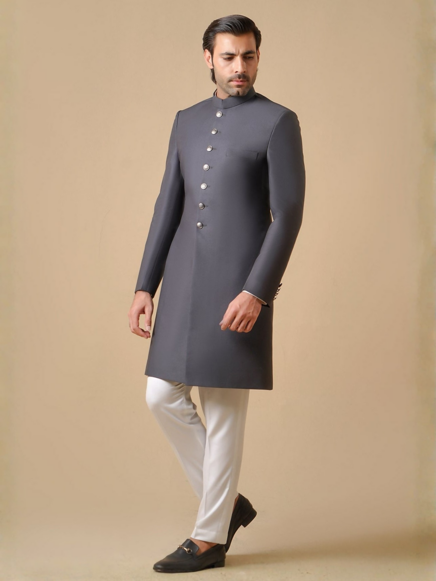 Gem Garments Janaan Jacquard Sherwani-Emience Grey