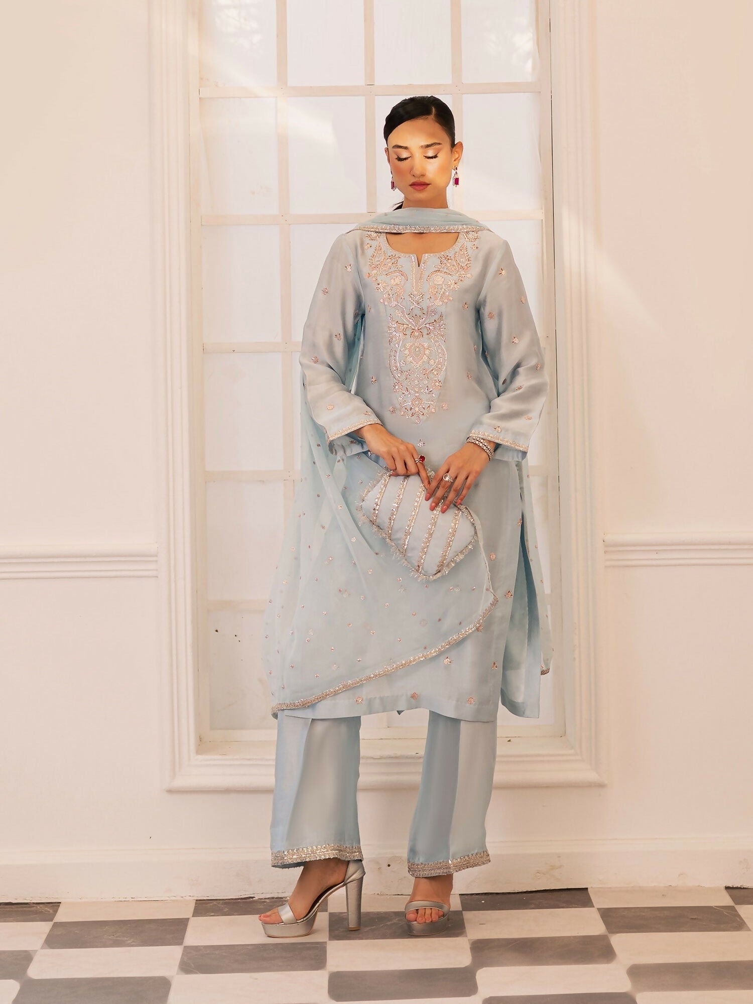 Allure By IH Be-My-Guest Thai Silk Embroidered Stitched 3-Piece Suit-Arona