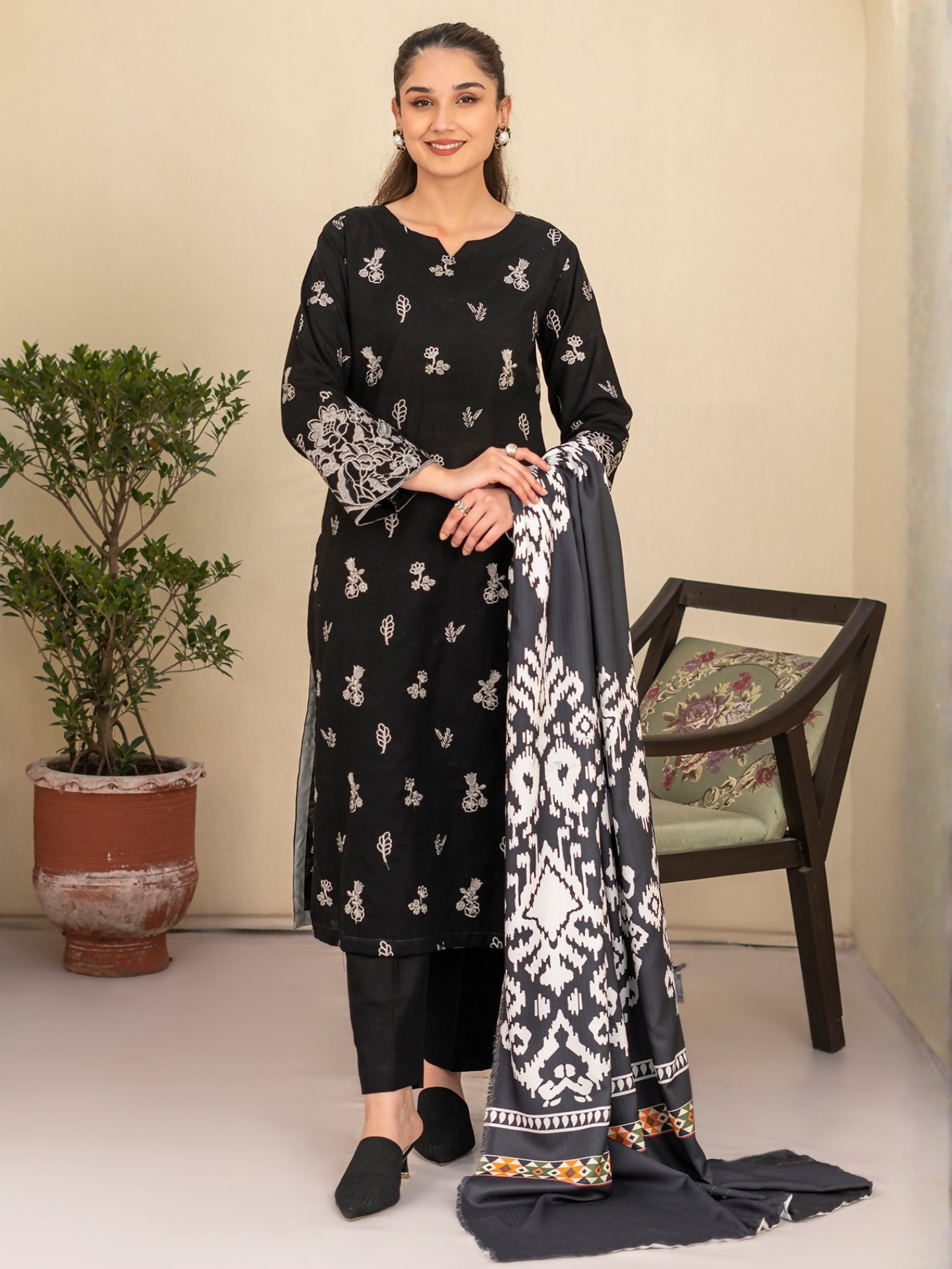 Panache Apparel Winter Basics Khaddar Embroidered Stitched Suit-Cove