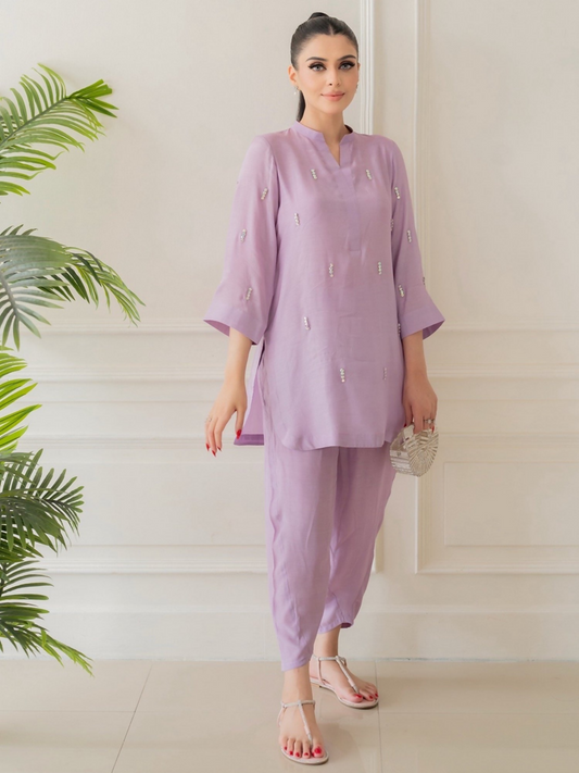 Allure By IH Co-Ord Drop 1 Thai Silk Embellished Co-Ord Set-Orchid