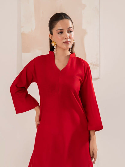 Stylish Collection Luxe Edit Cotton Embroidered Stitched 2-Piece Suit-Cherry Red