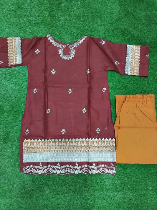 Maroon Bin Shaukat Pima Lawn Embroidered Stitched 2-Piece Suit