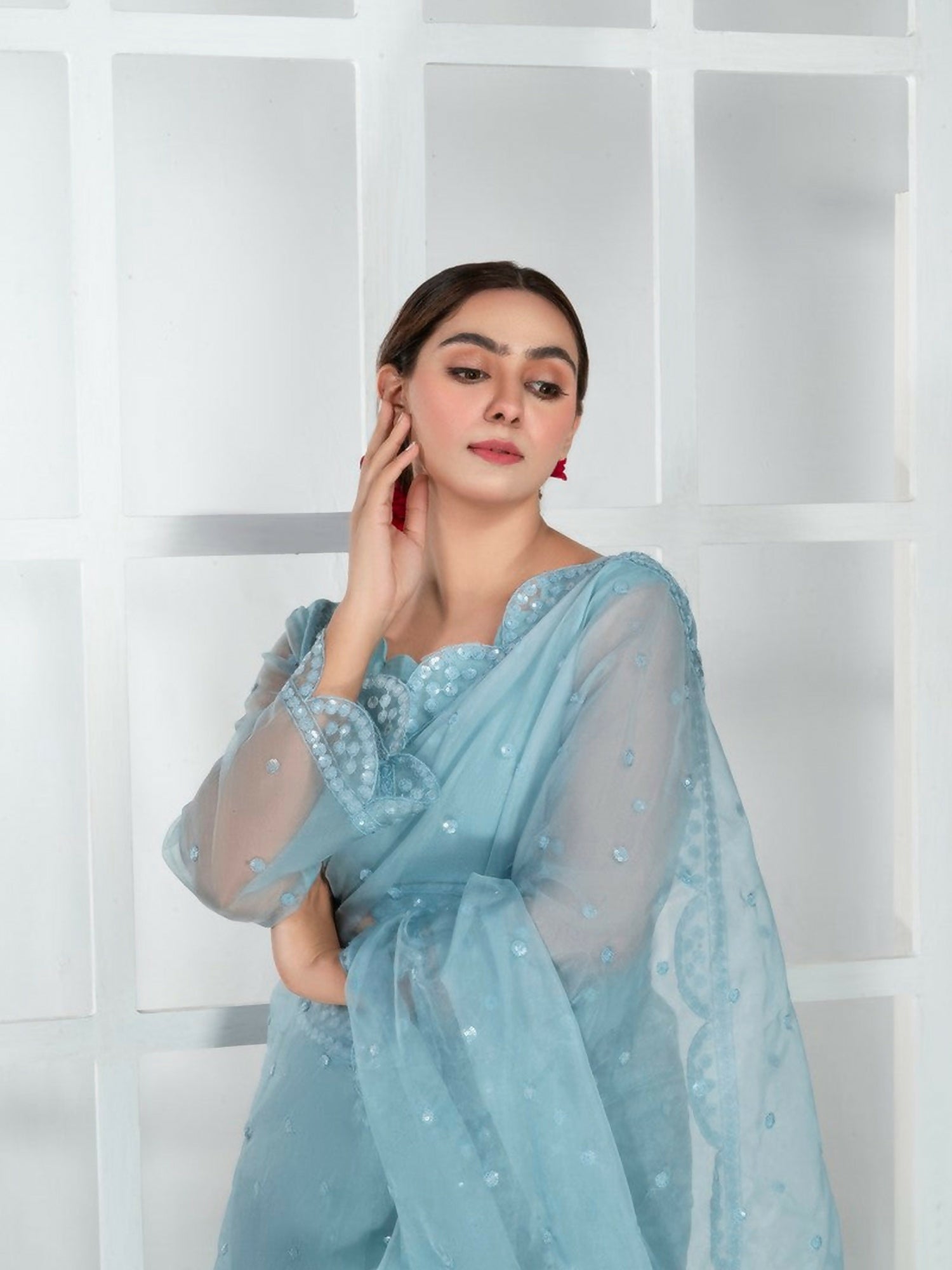 Imran Aftab Lux Winter Wedding Organza Embroidered Unstitched Saree-IASC-29