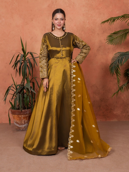 Stylish Collection Majeste Silk Embroidered Maxi-Zuri Golden