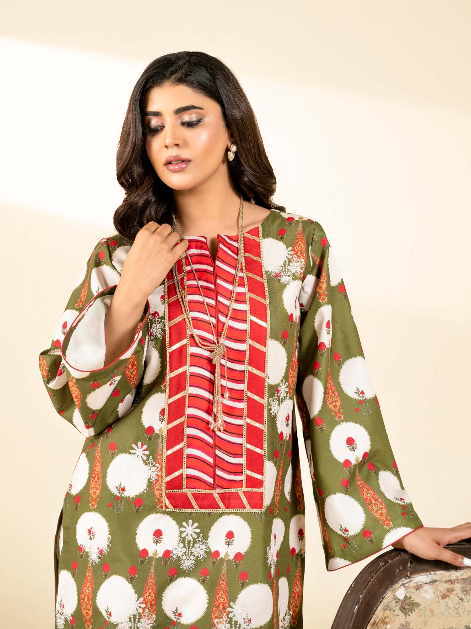 Olive-Rabazka Blended Lawn Chikankari Embroidered Stitched Shirt-WRTW-PLCK-1PC-S26-03