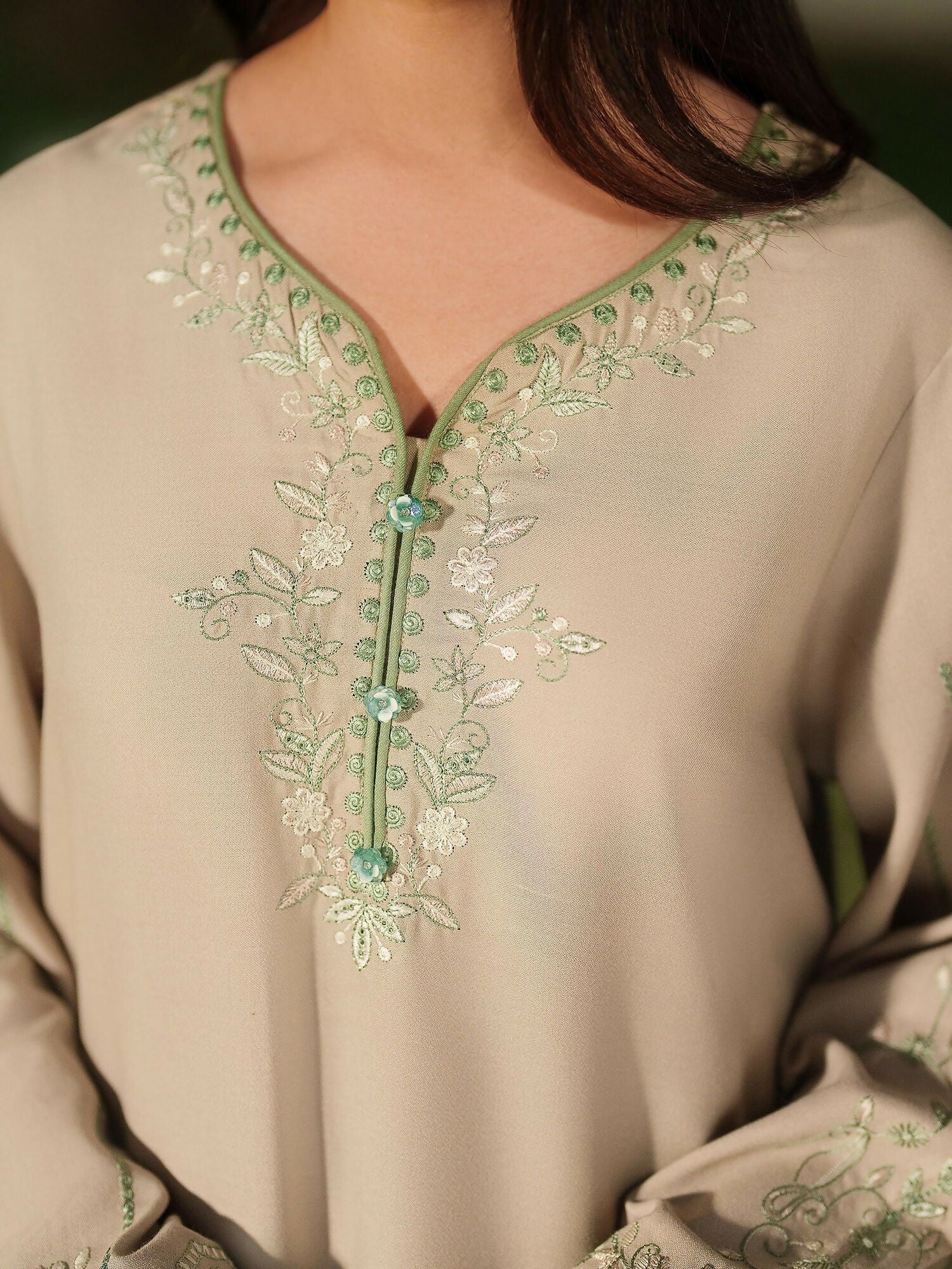 Panache Apparel Winter Solstice Linen Embroidered Stitched Suit-Mistfall
