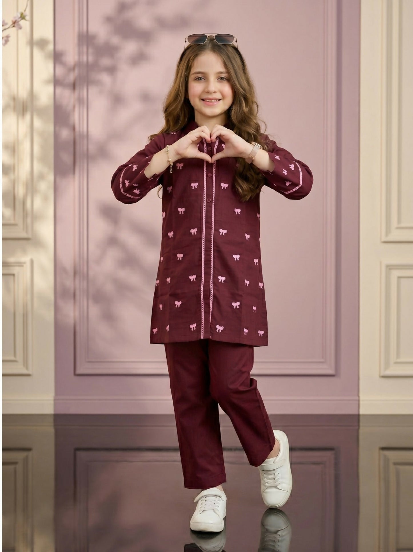 Velvour Girls Cotton Embroidered Co-Ord Set-VG214-B