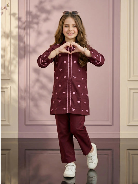 Velvour Girls Cotton Embroidered Co-Ord Set-VG214-B