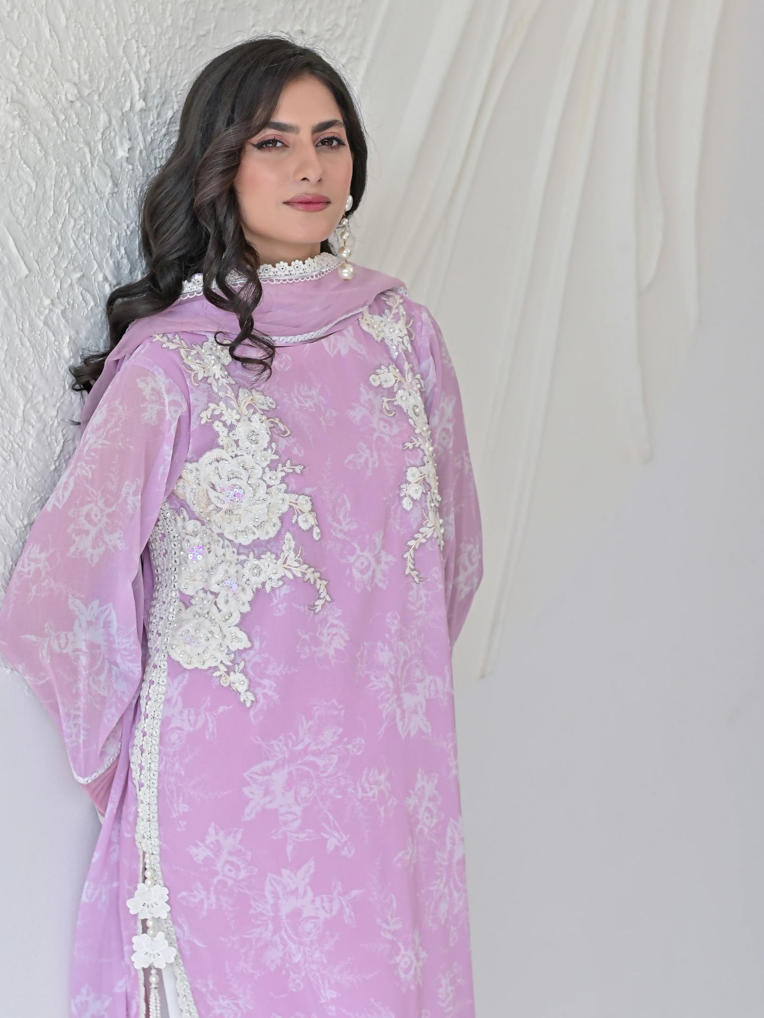 Farooq Hameed Studio Eid Edition'24 Chiffon Embroidered Stitched 3-Piece Suit-Daisy Bloom