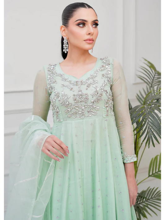 Allure By IH Lehr Chiffon Embroidered Lehenga-Matcha