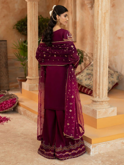 Shurooq Kanpur 1912 Silk Embellished Stitched 3-Piece Suit-Nehel