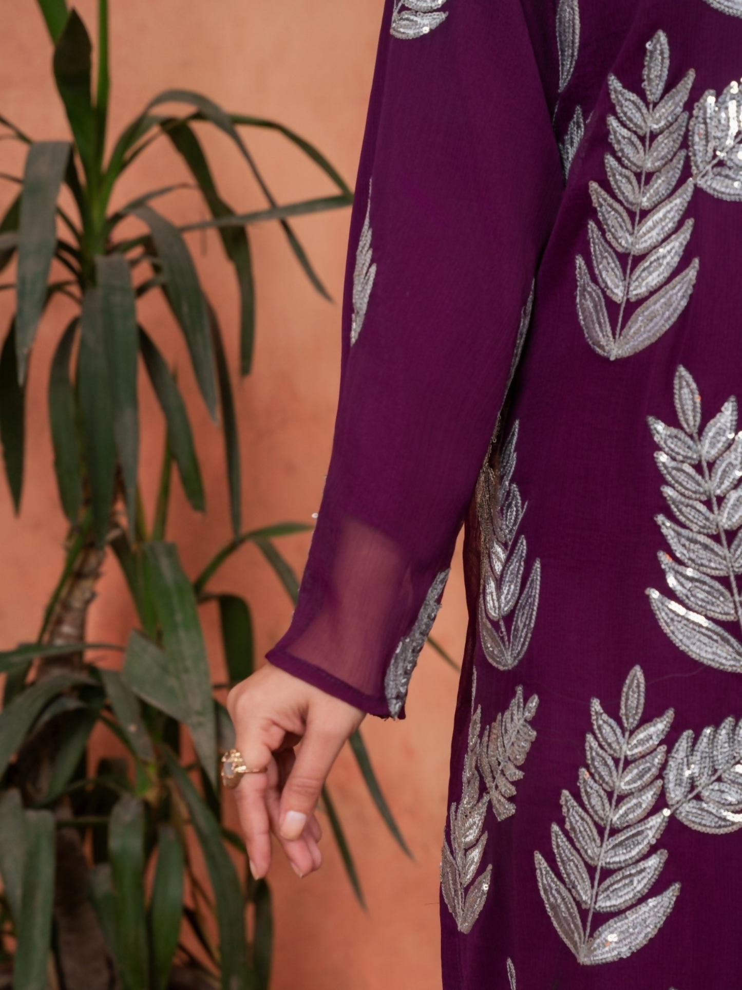 Stylish Collection Majeste Crinkle Chiffon Embroidered Stitched 3-Piece Suit-Zirwah Purple