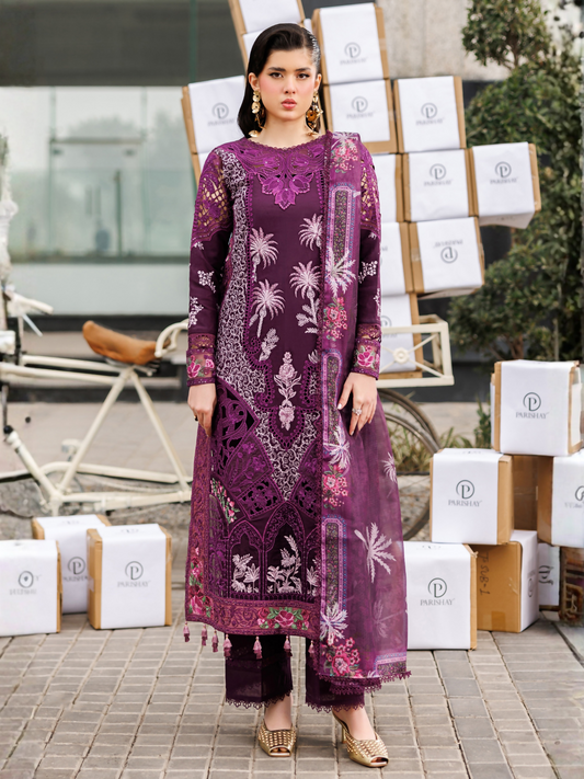 Parishay Monaco Luxury Lawn'26 Embroidered Unstitched 3-Piece Suit-MN-12