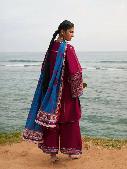 Jugnu by Hussain Rehar SS'25 Cotton Embroidered Unstitched 3-Piece Suit-Beas