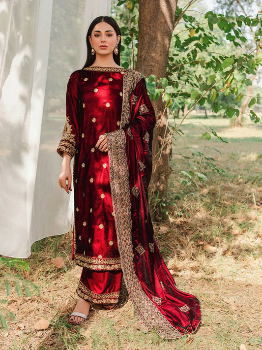 Panache Apparel Velvet Edit Micro Velvet 9000 Embroidered Stitched 2-Piece-Surkh