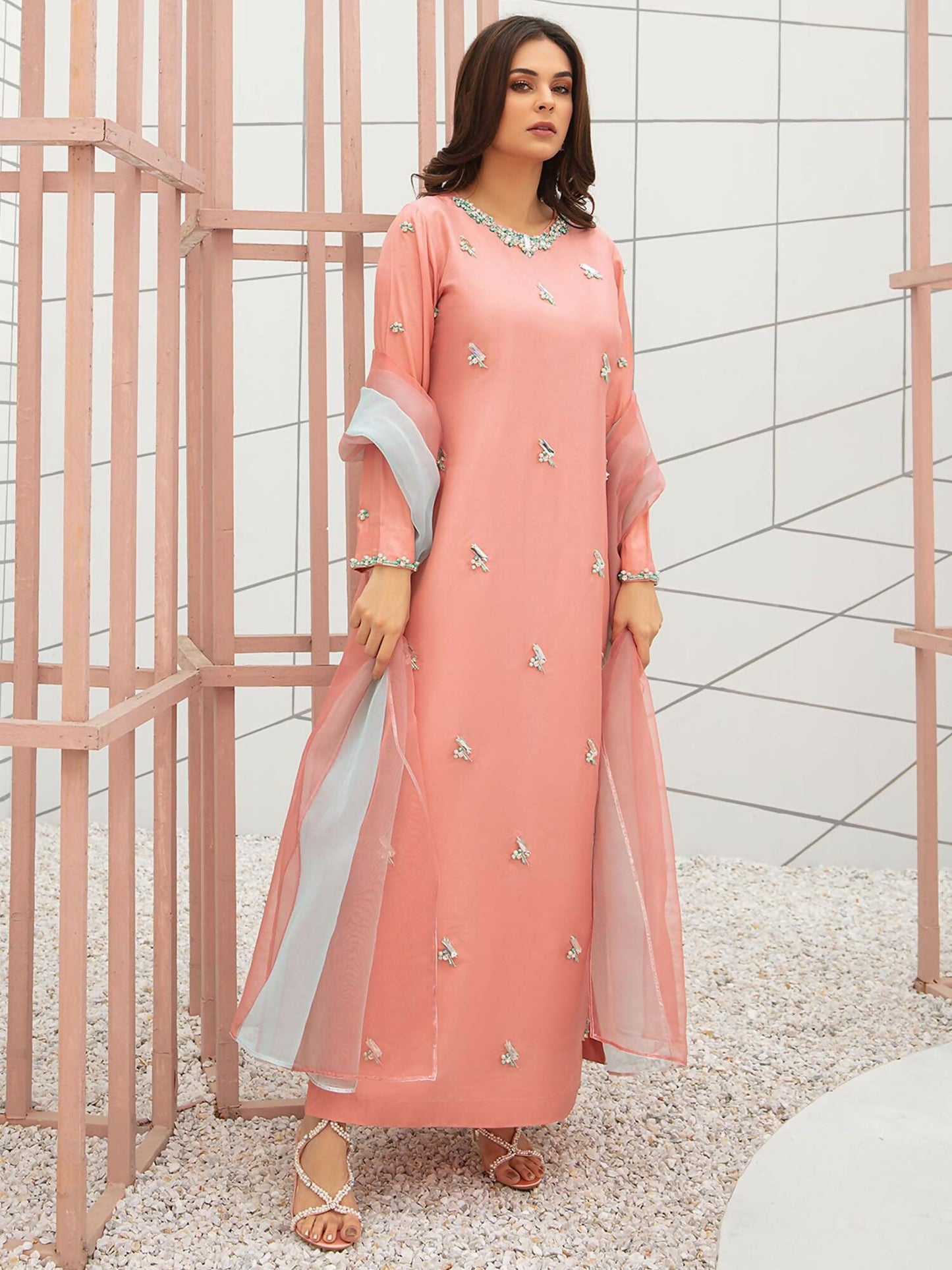 Allure By IH Raw Silk Embellished Stitched 3-Piece Suit-First Blush