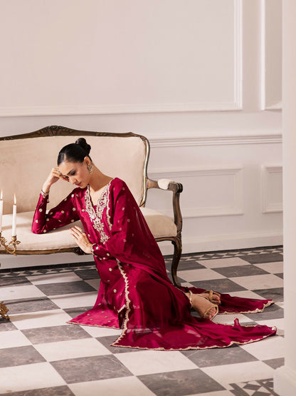 Allure By IH Be-My-Guest Thai Silk Embroidered Stitched 3-Piece Suit-Burberry