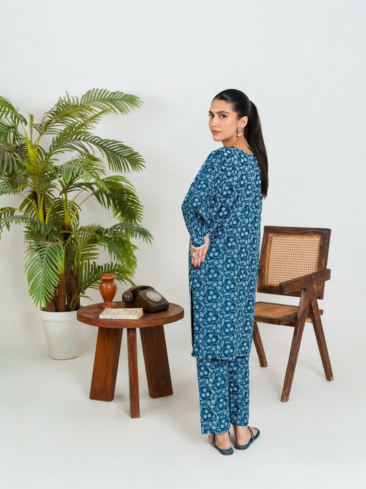Stylish Collection Enchant Pret Linen Printed Co-Ord Set-Leaf Teal