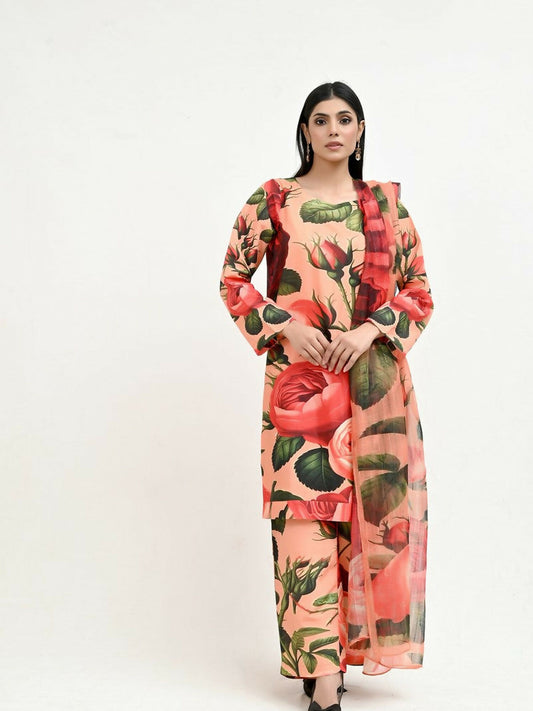 Imran Aftab Valentine's Day Raw Silk Printed Unstitched 3-Piece Suit-IAVD 05