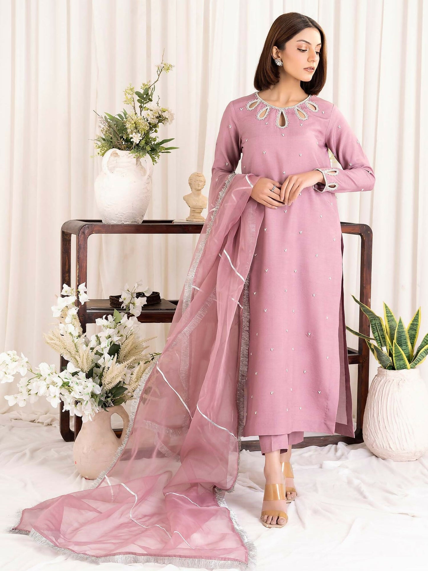 Allure By IH Luxury Pret Raw Silk Embellished Stitched 3-Piece Suit-Aida
