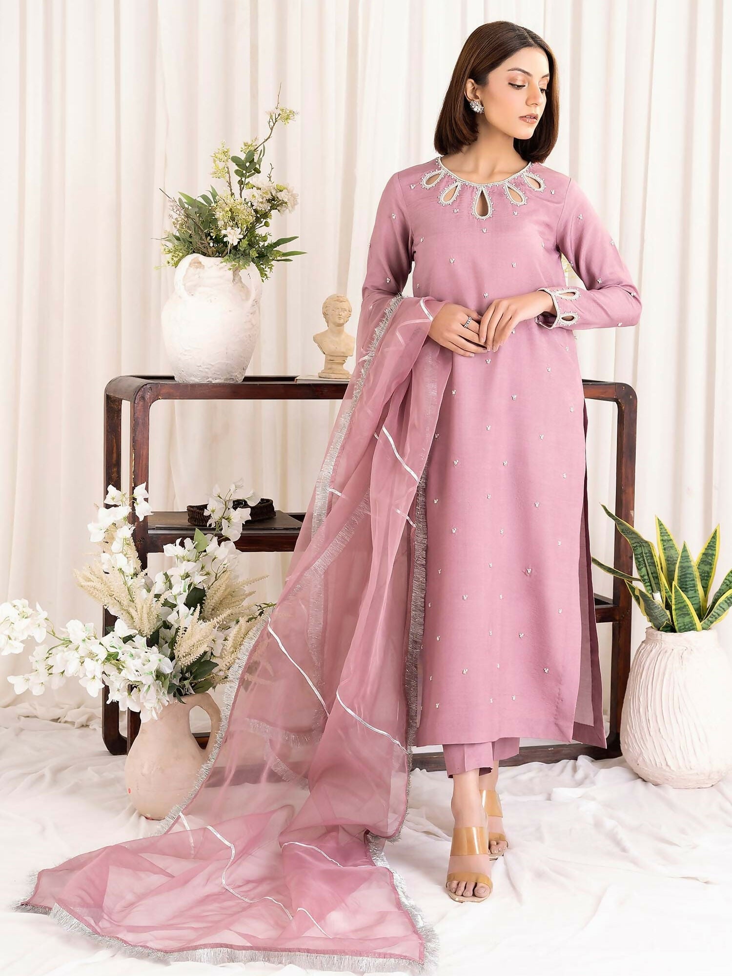 Allure By IH Luxury Pret Raw Silk Embellished Stitched 3-Piece Suit-Aida