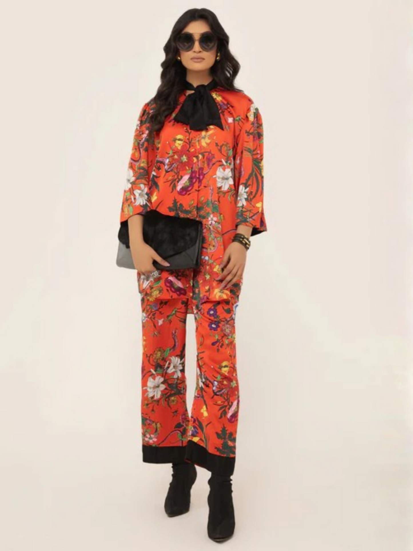 Orange Shiza Hassan SH West Rod Silk Printed Co-Ord Set-Cassie