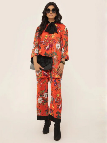 Orange Shiza Hassan SH West Rod Silk Printed Co-Ord Set-Cassie