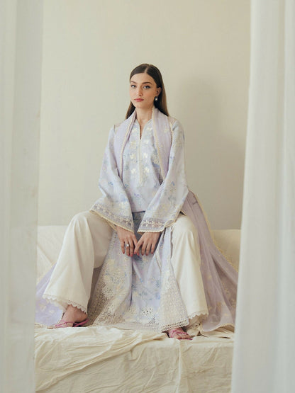 Afrozeh Day Break'26 Lawn Embroidered Unstitched 3-Piece Suit-DoveMist