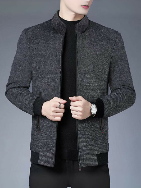 Black Funky Woolen Quilted Lining Jacket-14218
